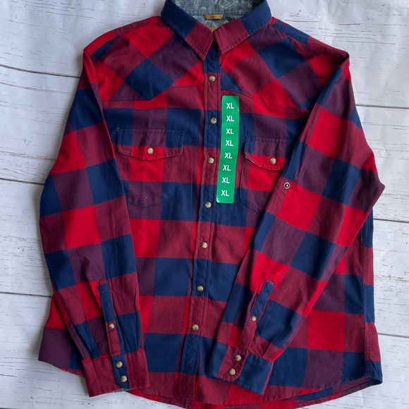 JACHS Girlfriend Tops - NWT Jachs Girlfriend Red and Navy Flannel Shirt Size XL